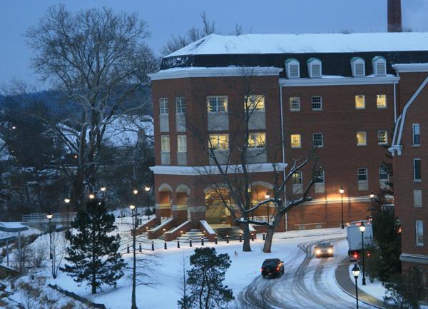 Academic and Research Center at Ohio University covered with snow